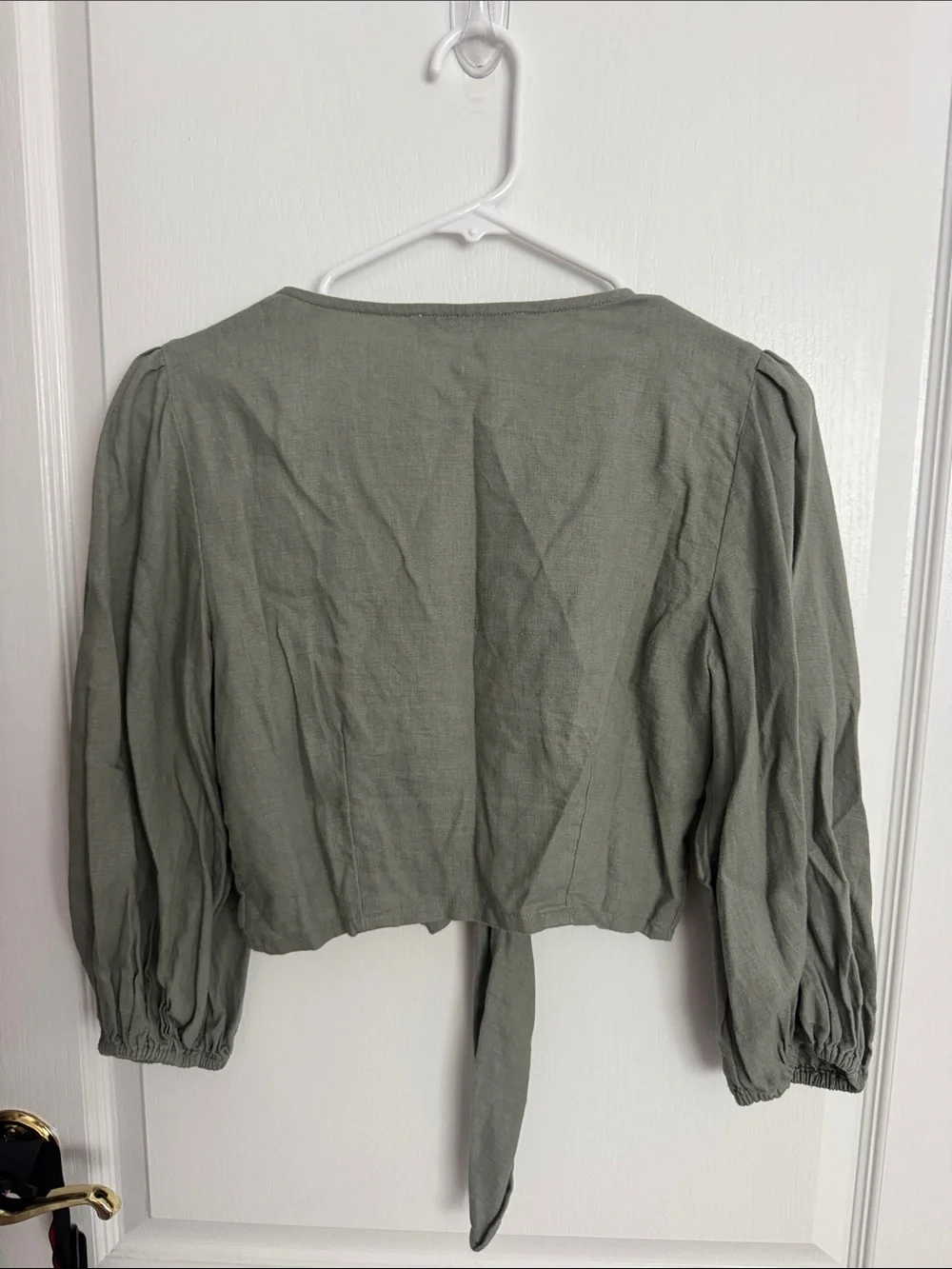 Abercrombie & Fitch Olive Tie-Front Crop Blouse